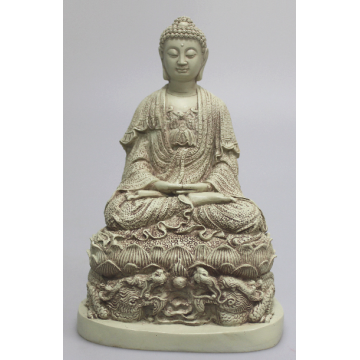 Antikhvid mediterende Buddha på Drage-base - Buddha statuer generelt - GodKarmaShop