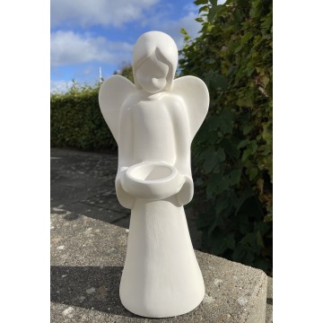 Elfenbensfarvet engel med skål i hænderne - Engle figurer - GodKarmaShop