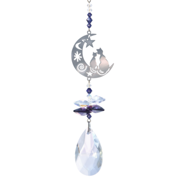 Katte i måne ophæng - Swarovski krystaller small - GodKarmaShop