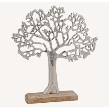 Træ skulptur i sølvmetal på fod - Stor - Livets Træ - GodKarmaShop