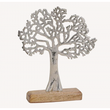 Træ skulptur i sølvmetal på fod - Lille - Livets Træ - GodKarmaShop