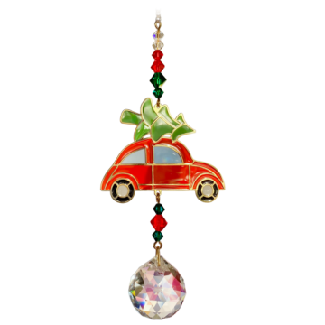 Bil med træ - rød og grøn - Swarovski krystaller Gold - GodKarmaShop