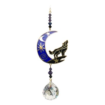 Krystal ulv på måne - guld - Swarovski krystaller Gold - GodKarmaShop