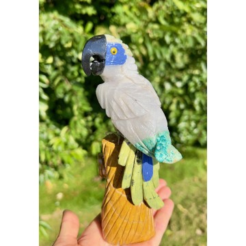 Papegøje multifarvet - serpentin & calcit - Dyr figurer - GodKarmaShop