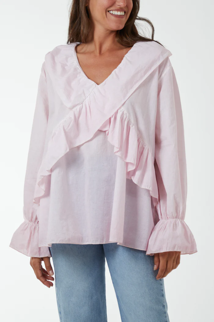 Skjorte med flæser (Størrelse: Onesize)