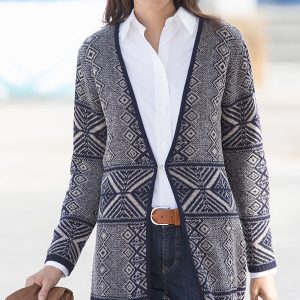 Anna Larssen - Strik Cardigan, Navy (Størrelse: 44)