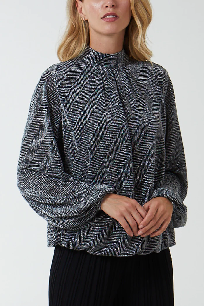 Metallic Bluse (Størrelse: S)