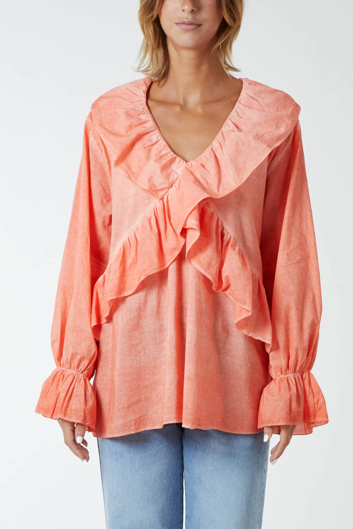 Skjorte med flæser (Størrelse: Onesize)