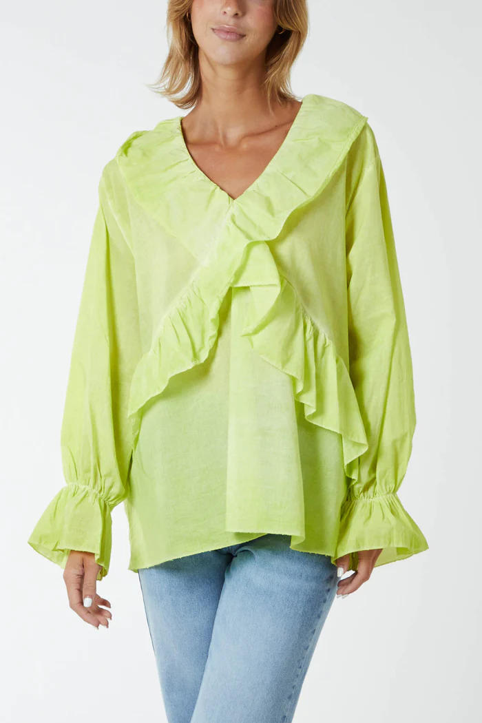 Skjorte med flæser (Størrelse: Onesize)