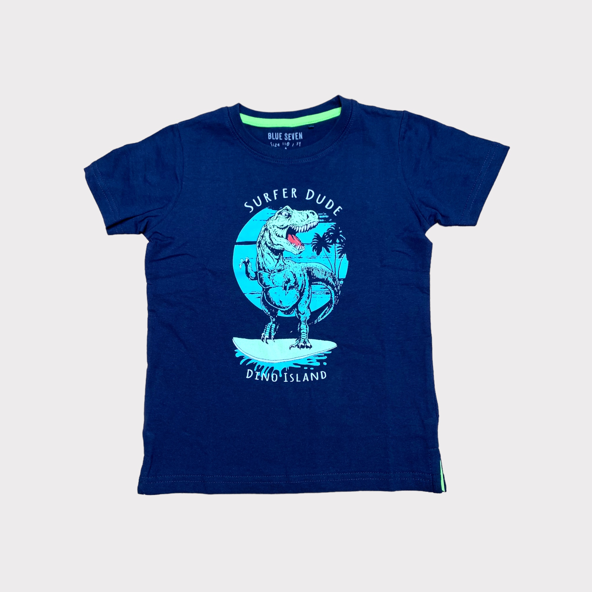 Dino Printed T-Shirt Navy/Neon (Størrelse: 128)