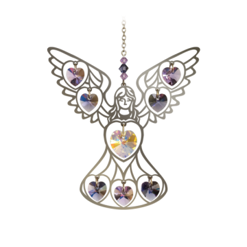 Engel m. lilla hjerter - large - Swarovski krystaller Large - GodKarmaShop