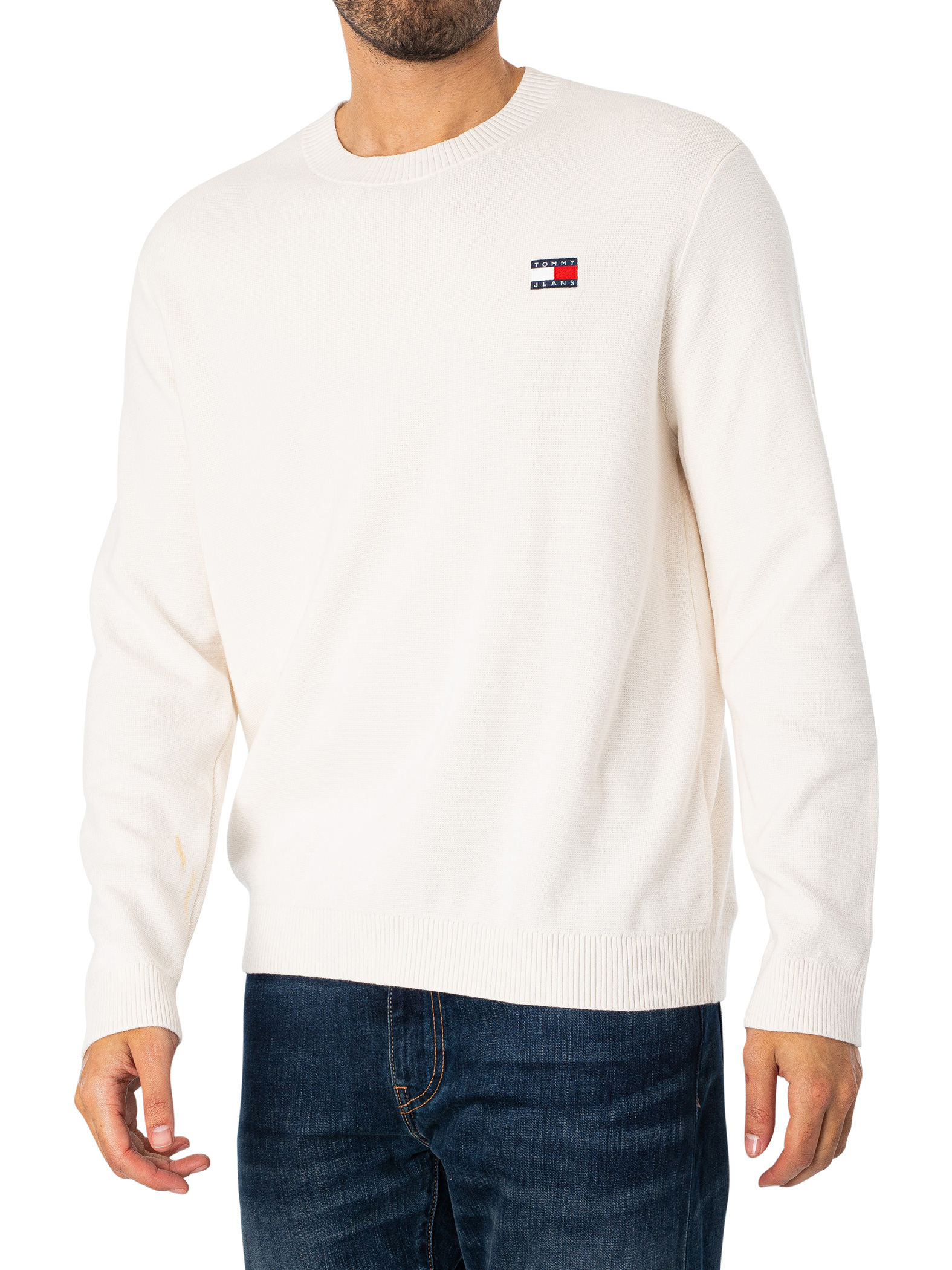 Tommy Jeans Badge Knit Pullover Ancient White (Størrelse: XXL)
