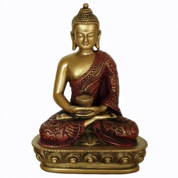 Buddha i meditation guld/rød finish - Buddha statuer generelt - GodKarmaShop