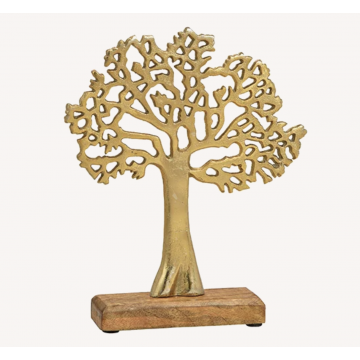 Træ skulptur i guldmetal på fod - Lille - Livets Træ - GodKarmaShop