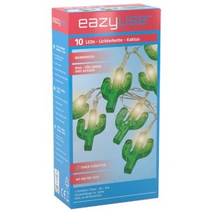 Batteridrevet grøn kaktus lyskæde på 1,2 meter med 10 LED'er - kan bruges ude- som indendørs - Lyskæder > Lyskæder til batteri udendørs - Eazyuse - Spotshop