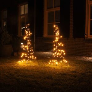 2 stk. LED juletræer på 1,5 meter med 280 LED’er i varm hvid, inklusiv stænger, pløkker og timer - Jul og vinter > Dekorationsbelysning udendørs - Imhof & Stevens - Spotshop
