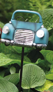 Blå solcelle bil på spyd med lysende forlygter 80 cm. høj og med 2 LED’er - Udendørsbelysning > Solcellelamper > Dekorationsbelysning - Anna's Collection - Spotshop